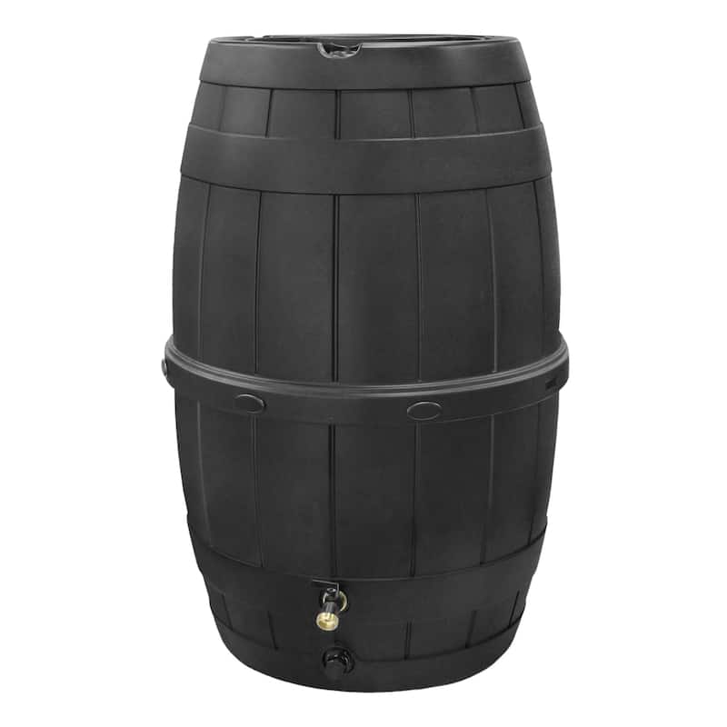 Garden Central Knock Down Rain Barrel w/ Rust Proof Brass Spigot, 39 Gal, Black - 15