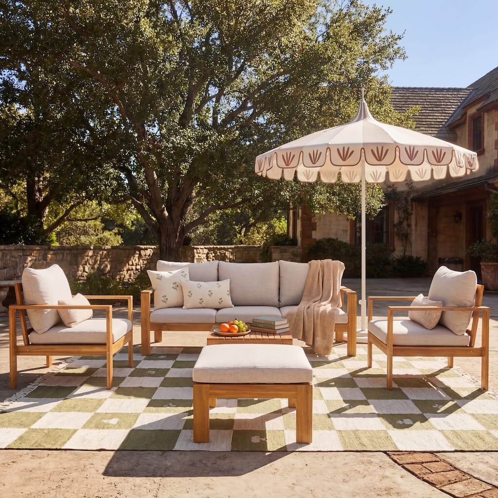 Christopher Knight Home - Lucas Outdoor 5-Piece Acacia Wood Sectional Sofa Set with Cushions