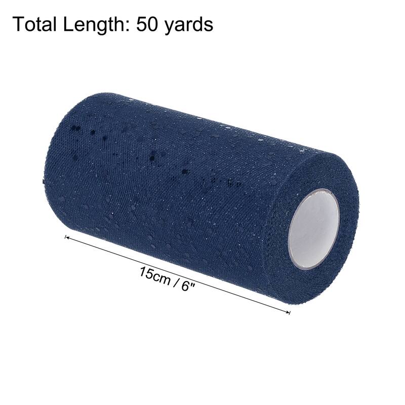6" Sequin Tulle Ribbon Rolls Glitter Sparkly Netting Fabric for Gift - Navy Blue - 50 Yards