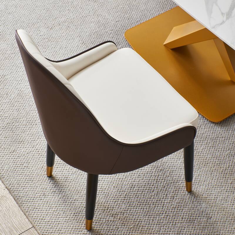Upholstered Dining Chairs Set of 2, PU Leather Dining Chair with Brown Metal Legs, Mid-Century Accent Dinner Chair for Kitchen