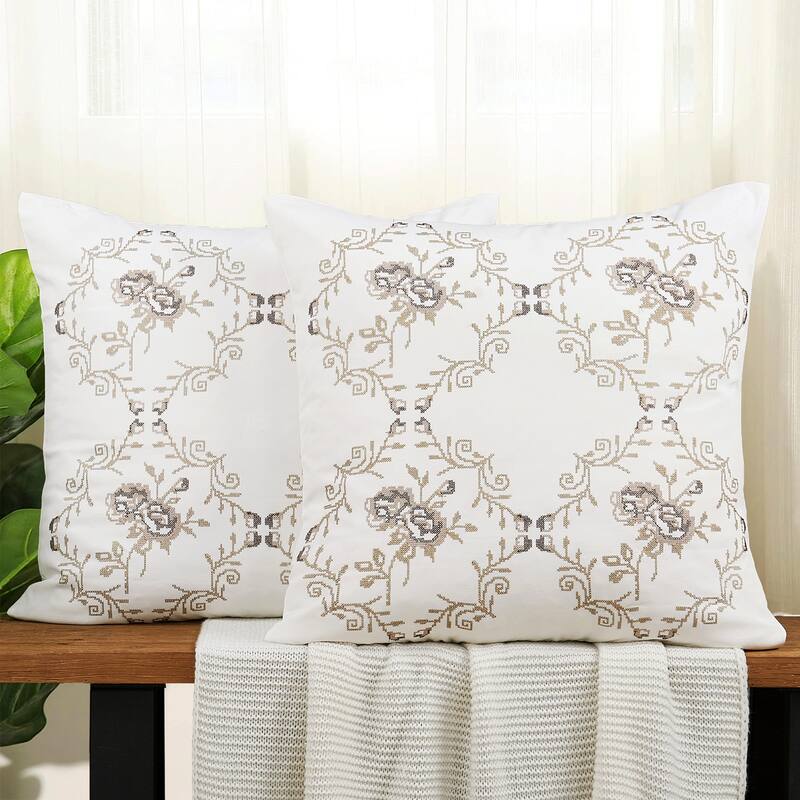 Canvas Pillow Shells with Rose Embellishments (Set of 2), NO INSERT