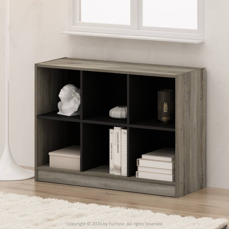 23.6 in. Tall French Oak Wood 6-Shelf Bookcase