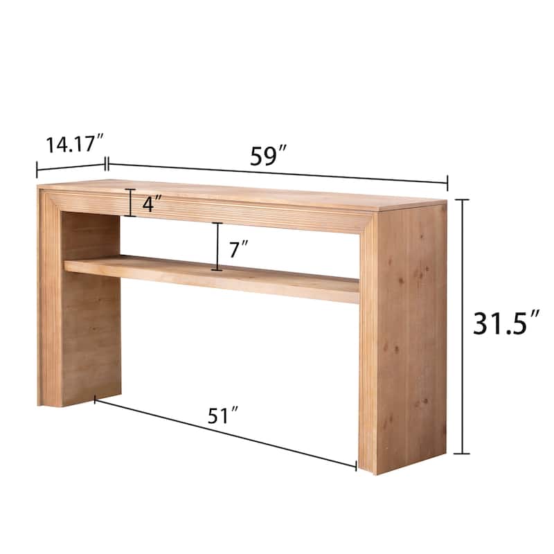 Modern Farmhouse Rustic Solid Wood Console Table with Storage Shelf