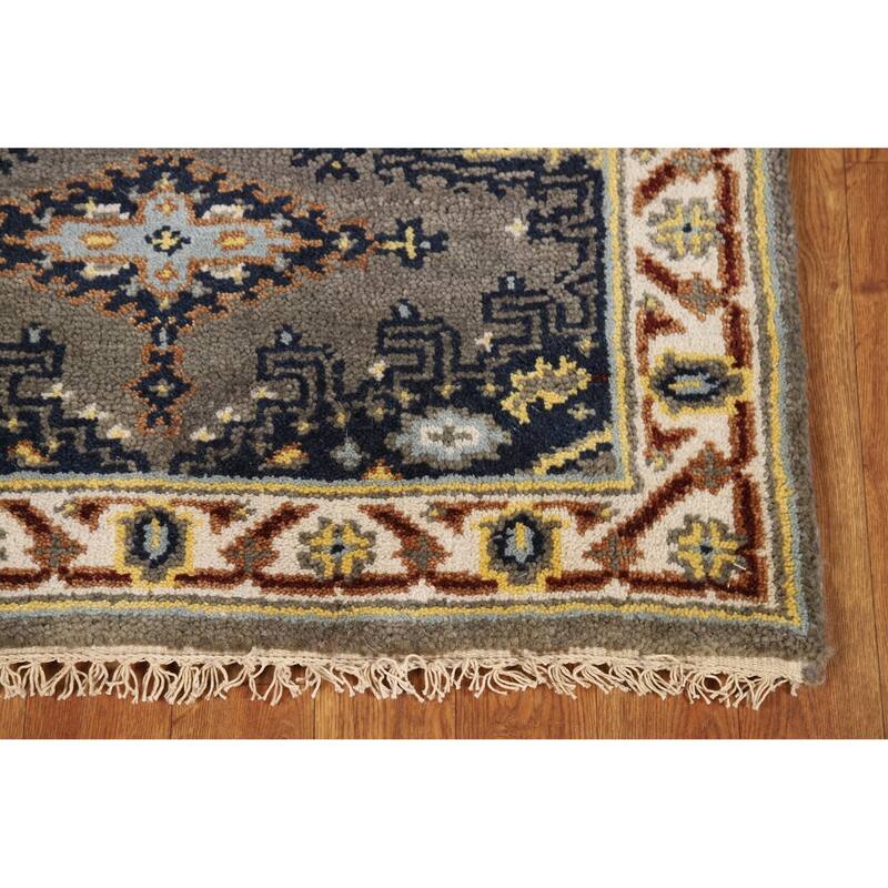 Gray Geometric Viss Indian Runner Rug Handmade Wool Carpet - 2'7"x 8'1"