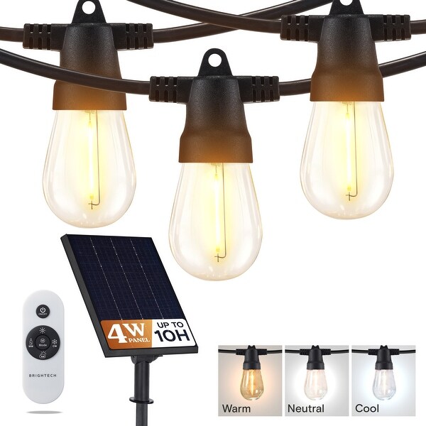 Brightech Ambience Pro 15 Light 48ft 4W Indoor Outdoor Solar Powered Color Changing LED 2700K Edison Style String Lights Classic Black