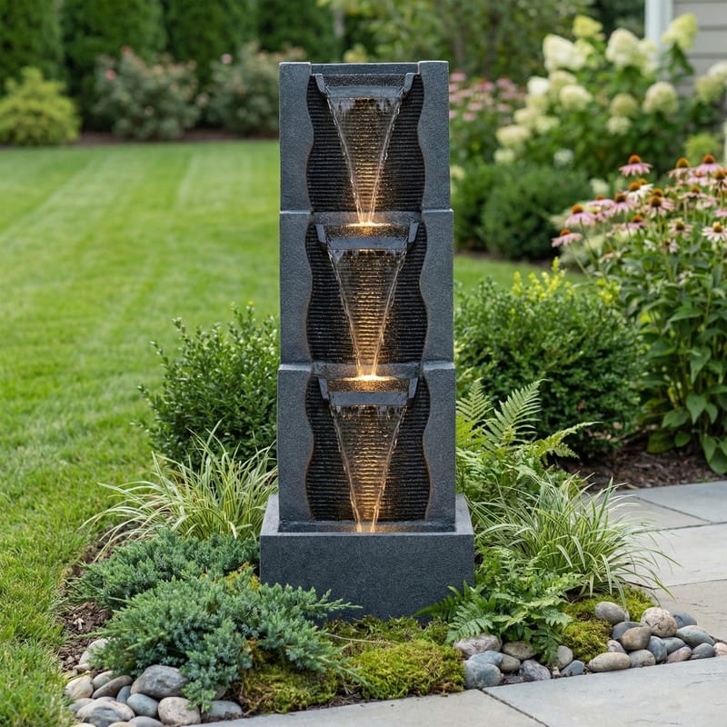 Vbal 3 Tier Stone Look Lighted Water Fountain Modern Stacked Patio Decor