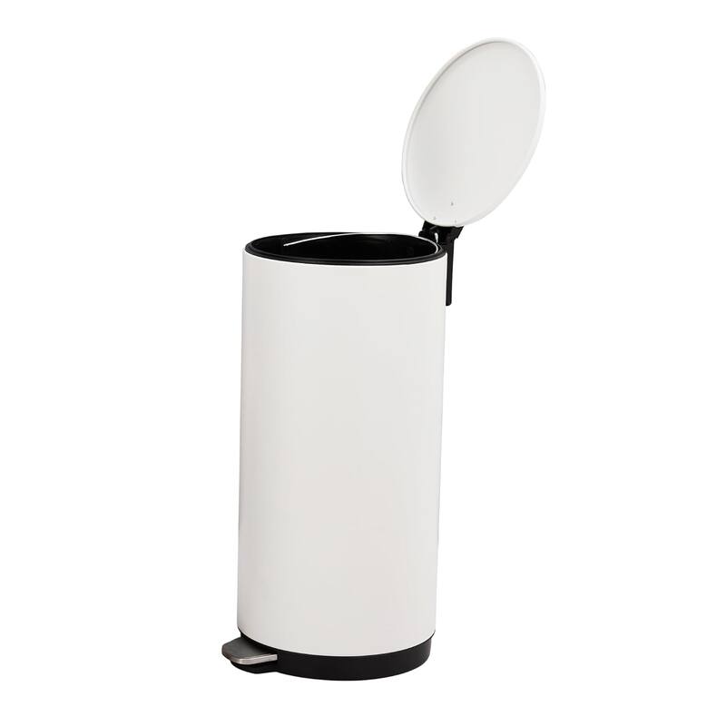 8 Gallon (30L) Step Trash Can, Round Bathroom Garbage Can with Lid and Foot Pedal - White