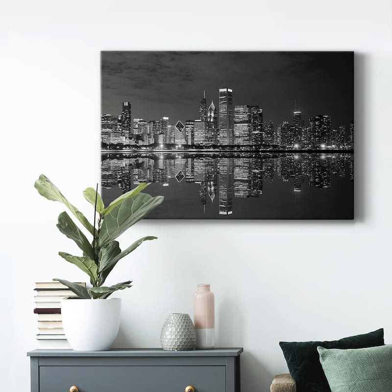 Chicago Panorama Black&White Premium Gallery Wrapped Canvas - Ready to Hang
