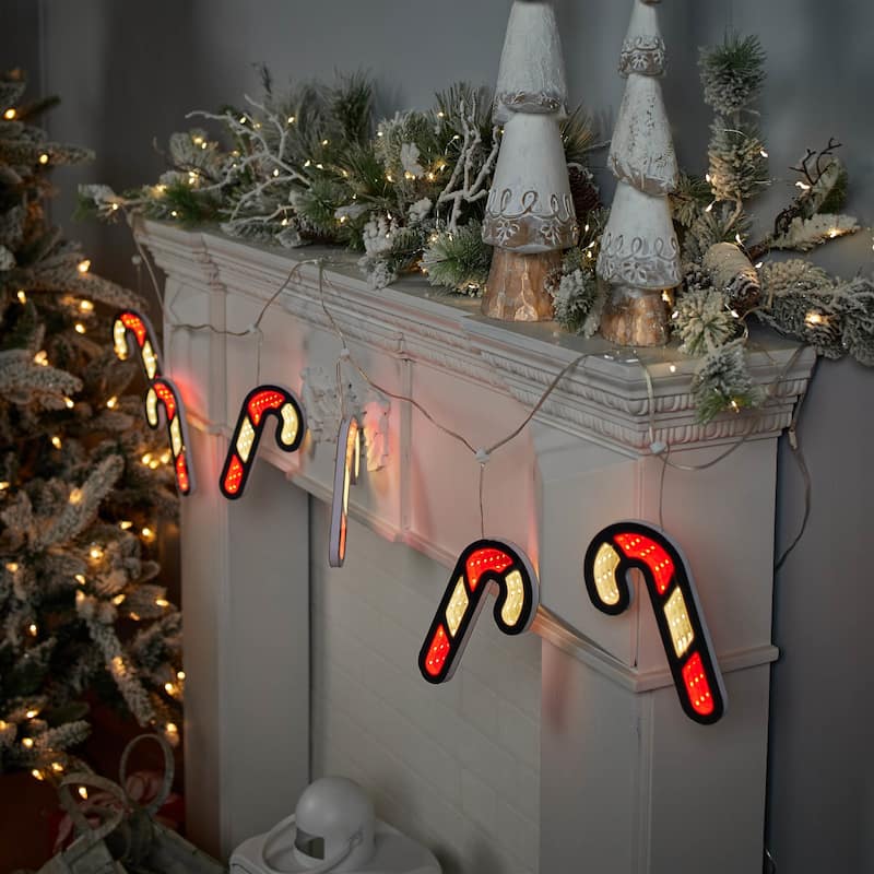 Acrylic Candy Cane Garland with Infinity Lights Festive Foam Decor - 68” x 0.5” x 7.25” (L x W x H)