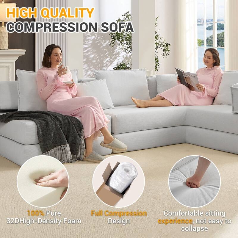 118.2" Modular L-Shaped Oversized Upholstered Sectional Sofa Set with 6 Pillows