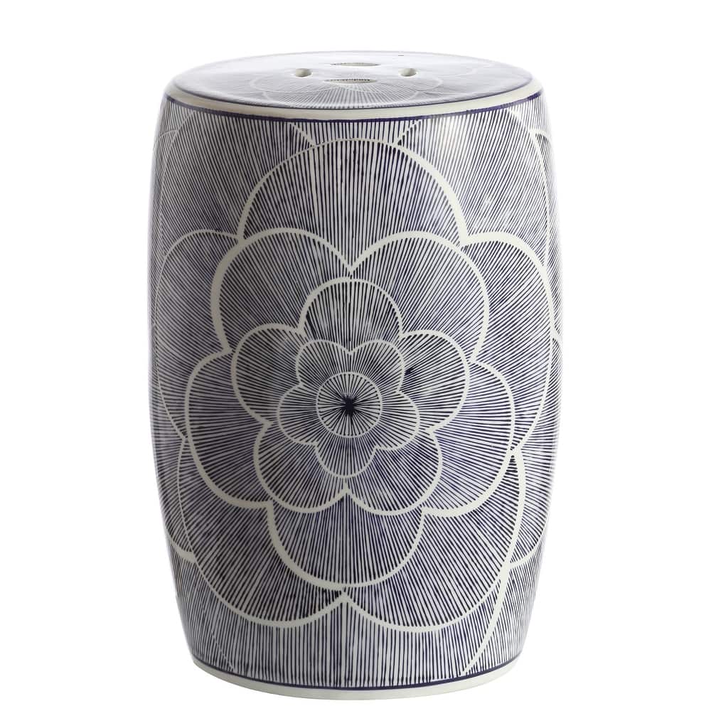 Camellia 17" Ceramic Drum Garden Stool, Blue by JONATHAN Y