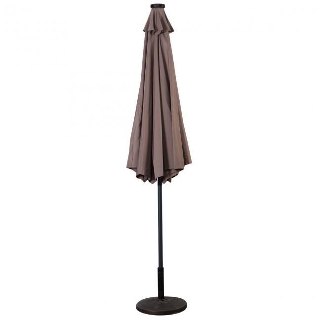 10FT Patio Solar Umbrella LED Patio Market Steel Tilt With Crank Outdoor New