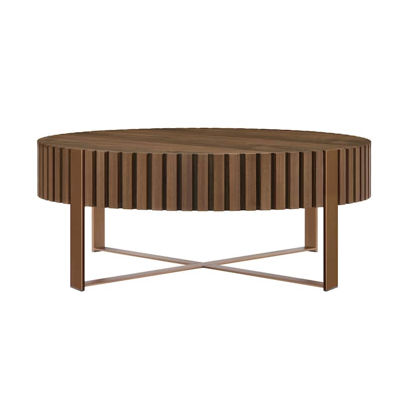 Modern Handcraft Drum Coffee Table 31.5 Inch Round Coffee Table - Walnut