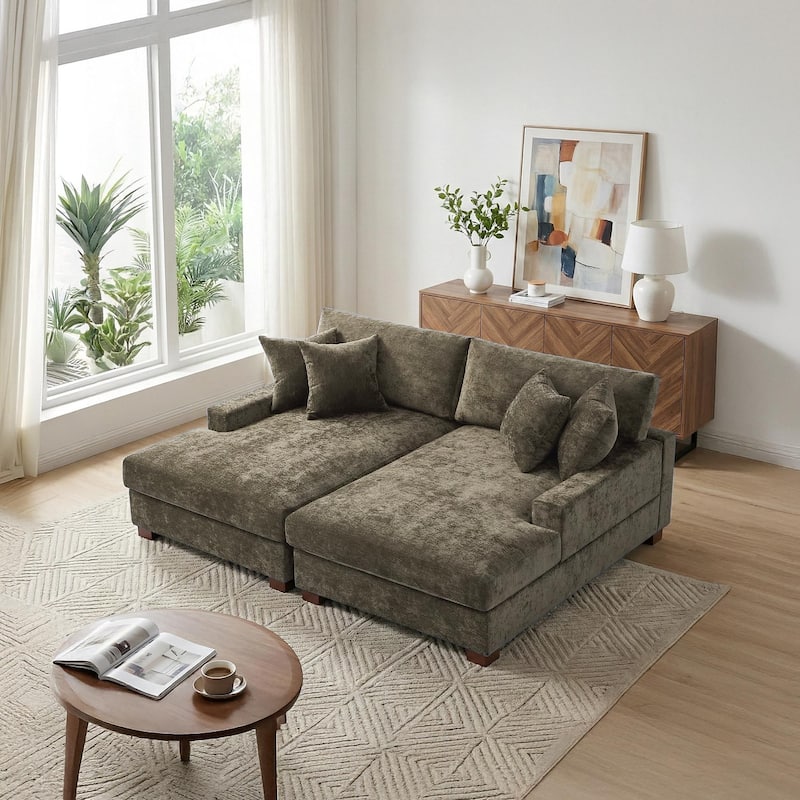 Modern Upholstered Chenille Modular Sectional Sofa with 2 Chaise