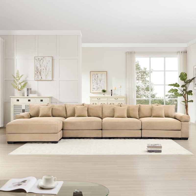 Roomfitters 130 Inch Modular Sectional Couch, Oversized Corduroy 3-Seater with Deep Seats, Camel - Camel 170"  L-Shape
