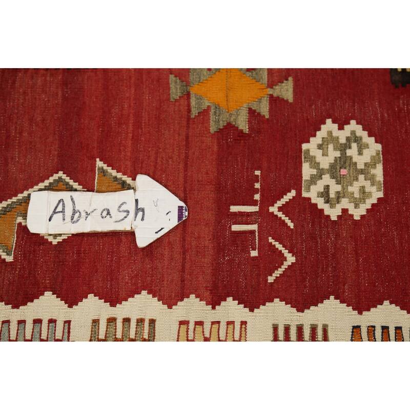 Red Kilim Qashqai Persian Vintage Rug Hand-Knotted Wool Carpet - 4'3"x 7'2"