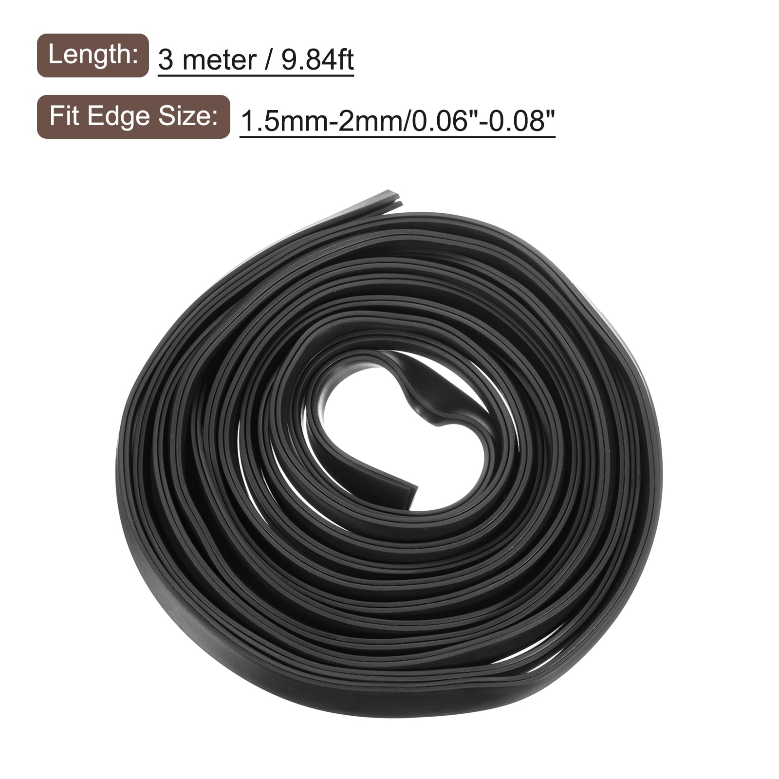 Rubber U Channel Trim, Guard Seal Strip Edge Protector Flat Type - Black