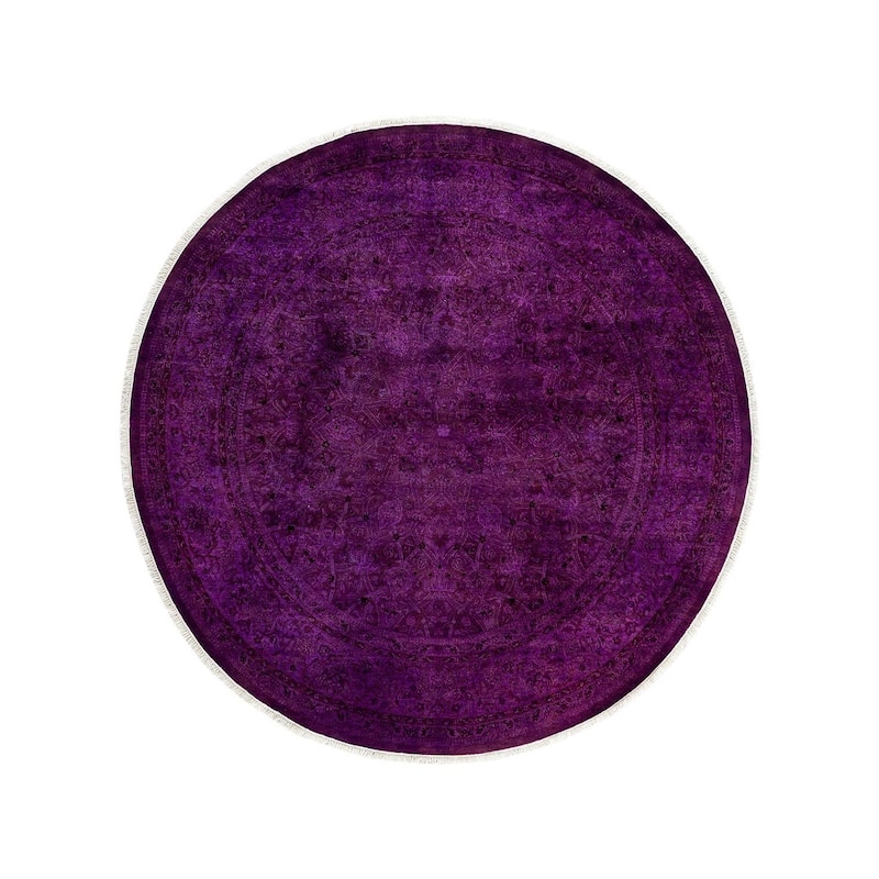 Contemporary Overdyed Wool Hand Knotted Round Area Rug - 6' 1" x 6' 1"