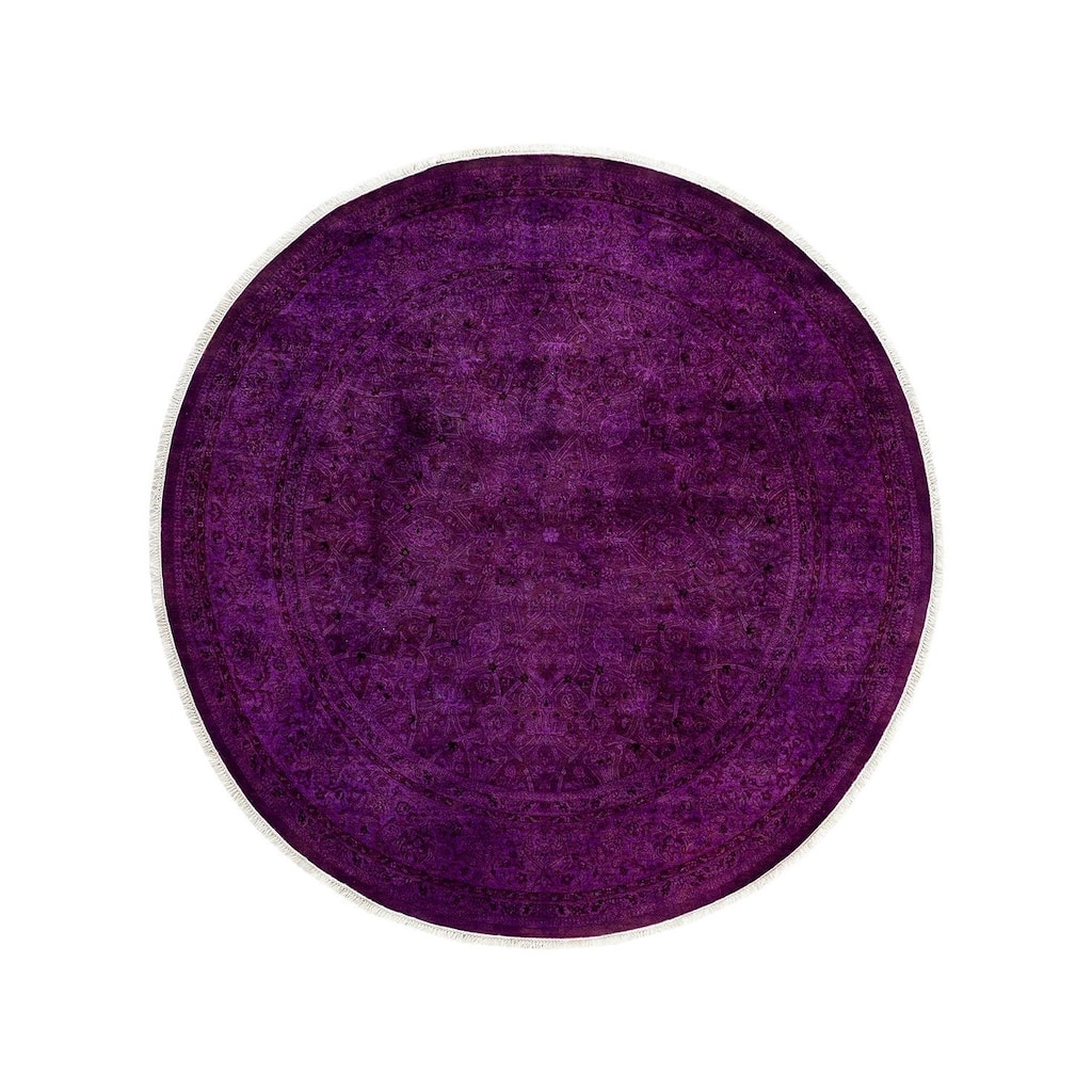 Contemporary Overdyed Wool Hand Knotted Round Area Rug - 6' 1" x 6' 1"