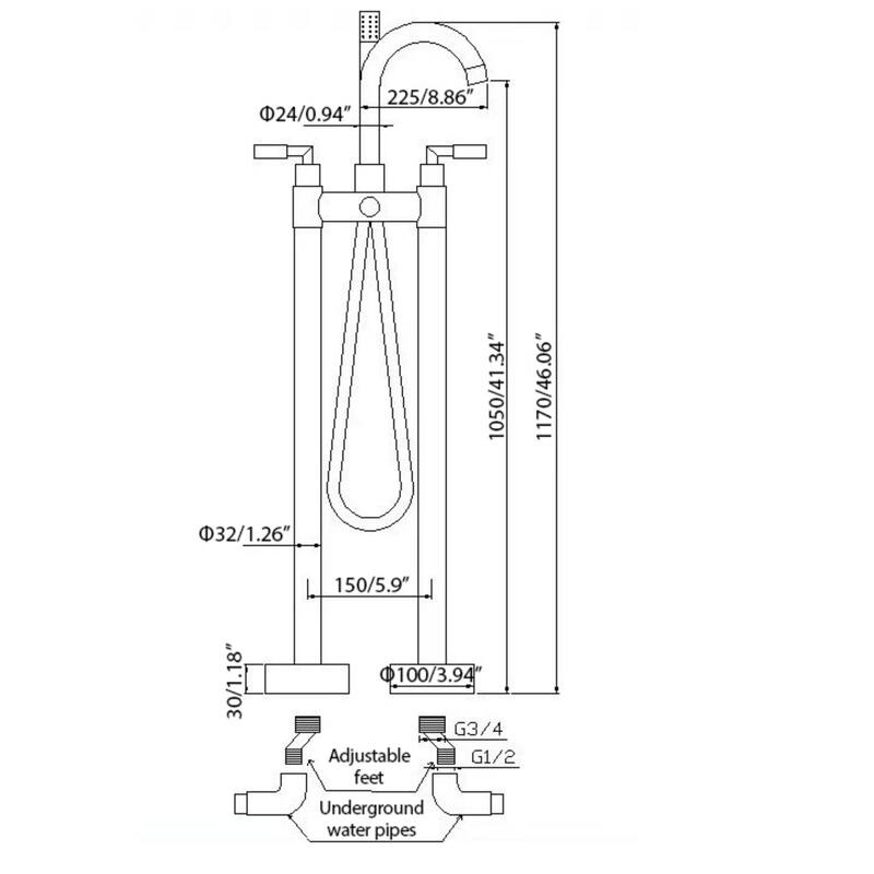 2-Handle 2-Hole Freestanding Tub Faucet with Hand Shower in Black/Gold