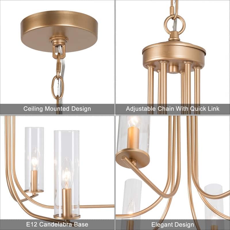 Mid-Century Modern 6-Light Gold Chandelier Metal Glass Island Light for Dining Room - D 36" x H 21"