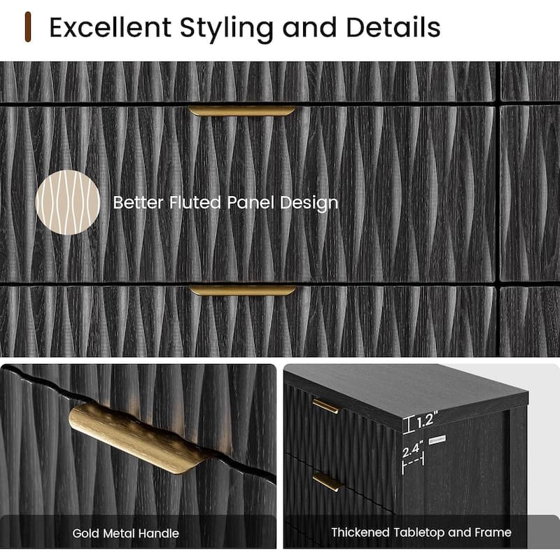 Fluted Bedroom Dresser Drawers TV Stand Drawer Organizer