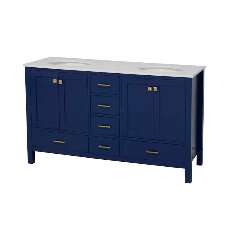 KitchenBathCollection Horizon 60" Double Bathroom Vanity with Engineered White Top