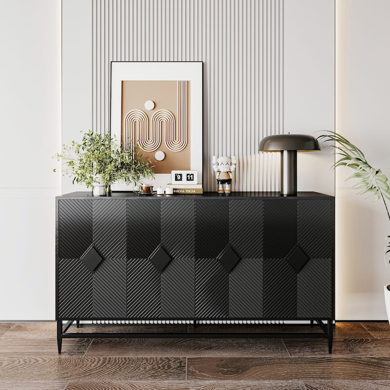 Wooden Cabinet With Glass Doors and Shelves Display Storage Cabinet