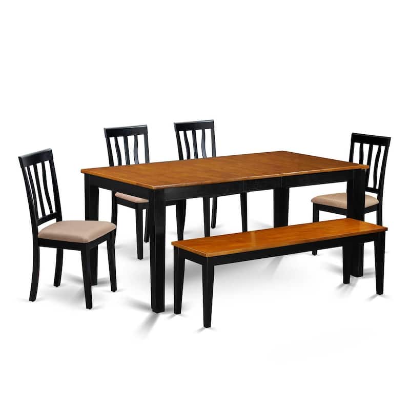 Nordic Dining Set - 6 Piece Kitchen Table & Chair Set - Black Cherry Finish - Rectangle Table with Bench