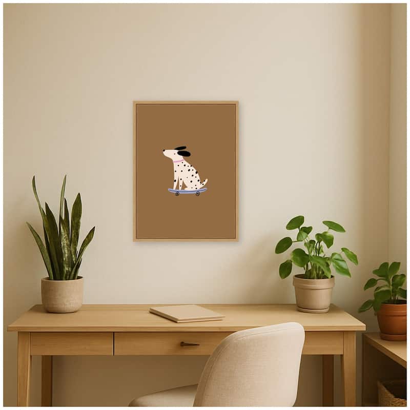 Kate and Laurel Dalmatian Dog on Skateboard by Laura Moss Framed Canvas Wall Art Print