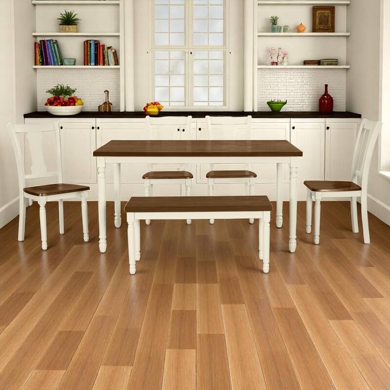 6-Piece Dining Set for 6, Wooden Table with 4 Chairs & Bench, Rustic Farmhouse Style for Kitchen and Dining Room