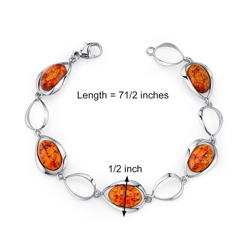 Sterling Silver Baltic Amber Oval Bracelet, 7.5"