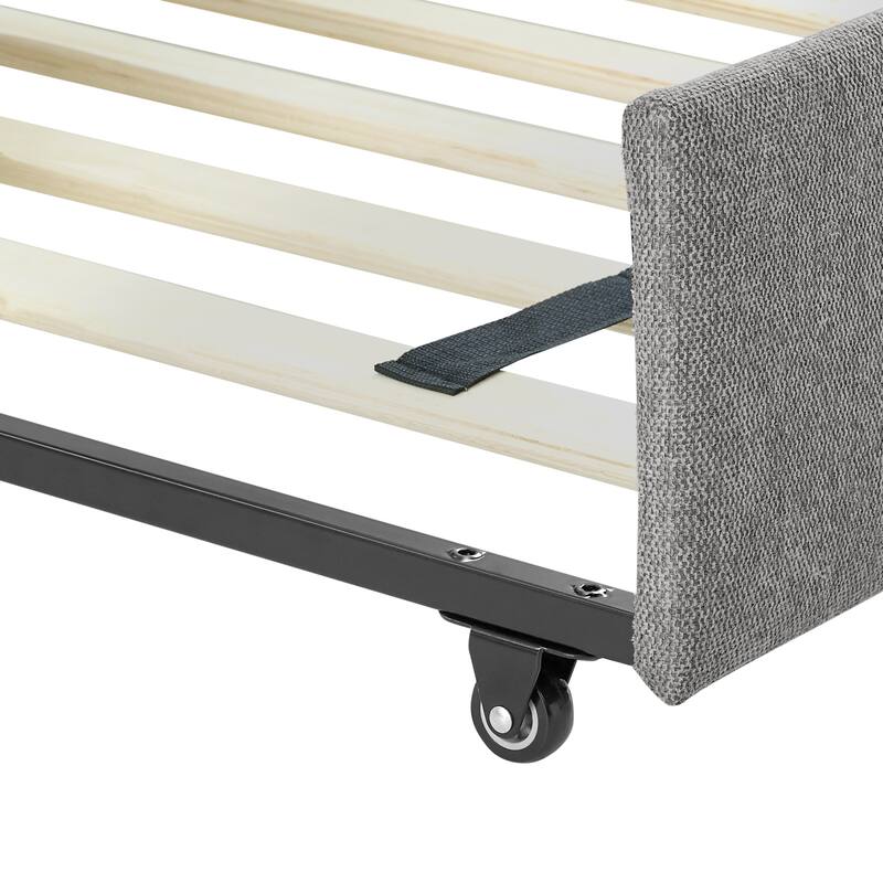 Grey Full Linen Tufted Daybed Frame with Trundle