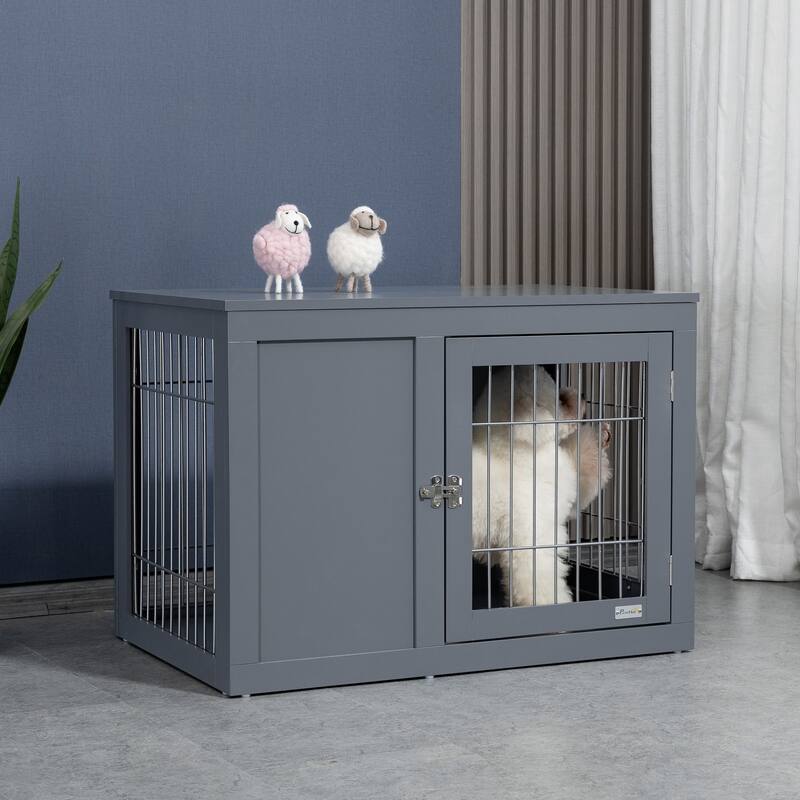 Dog Crate Furniture Steel Indoor Pet Kennel Cage with Double Doors and Locks