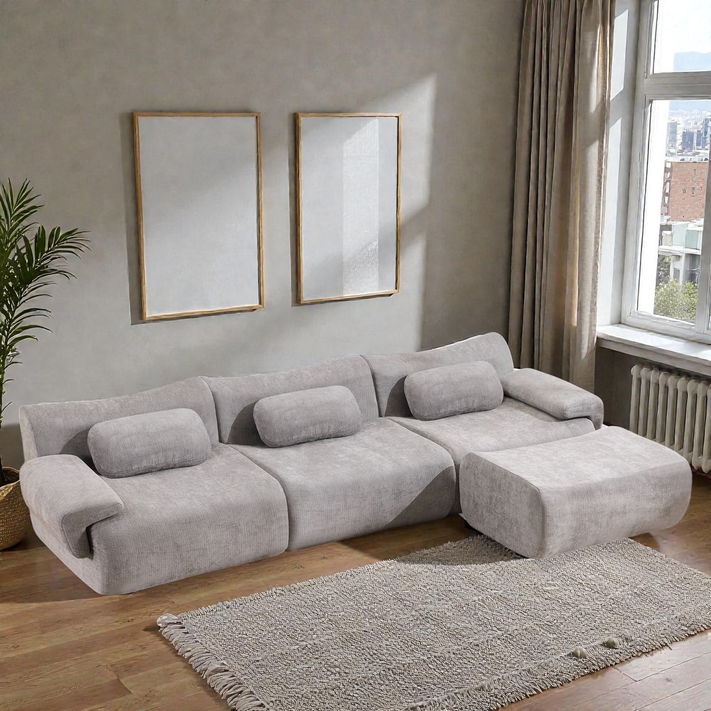 Modular Chenille Sofa Set with Armchair, Extra Large Deep Seat 3 Seater Compression Couch with Pillows