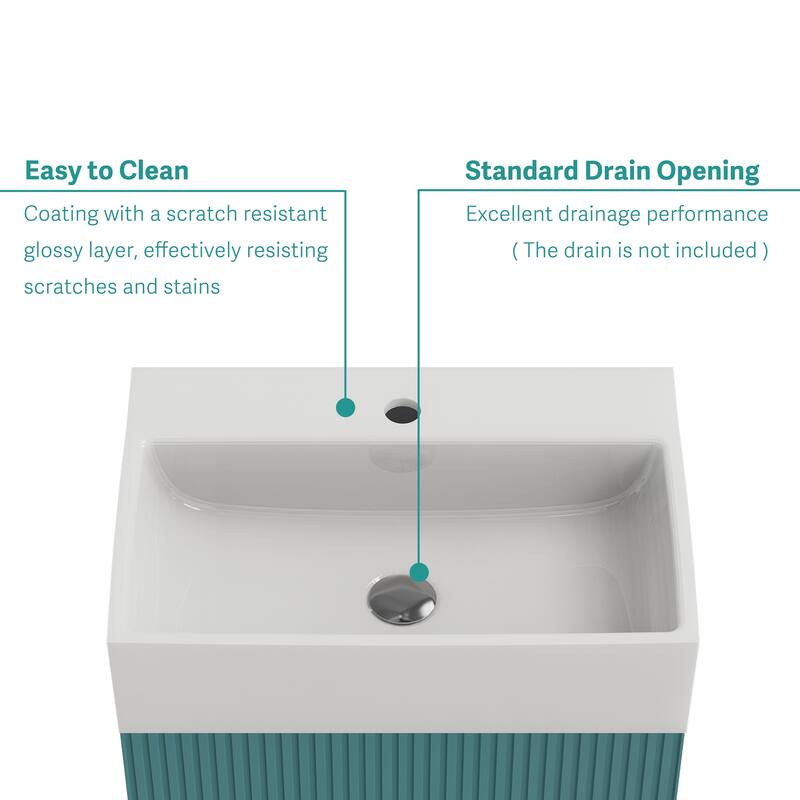 GDFStudio - Modern Sleek Integrated Rectangular Ceramic Basin with Glossy Finish, Faucet Hole & Overflow, Drain Not Included