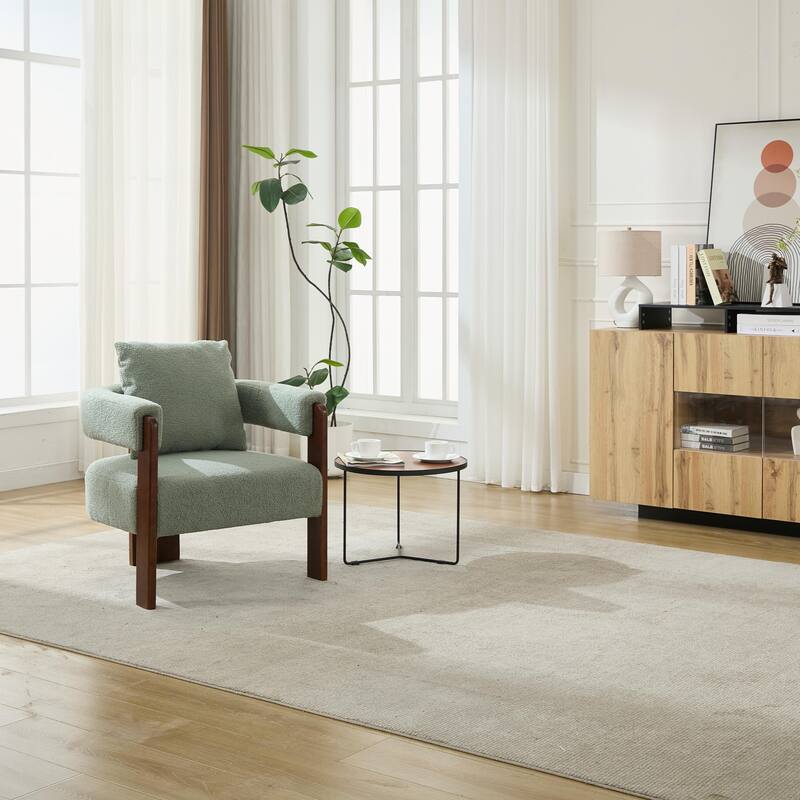 SEYNAR Modern Teddy Upholstered Fabric Round Armchair with pillow