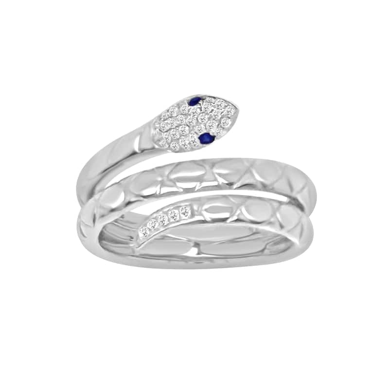 Auriya 14k Gold Diamond and Sapphire Snake Wrap Ring 0.10 ct. tw. (F-G, VS) - 4.5 - White