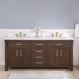 Viella 72" Double Sink Bath Vanity in Deep Walnut with Countertop