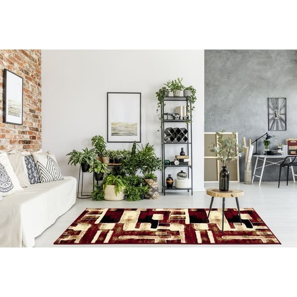 slide 2 of 8, Porch & Den Kimy Red Geometric Graphic Area Rug 2' x 6'