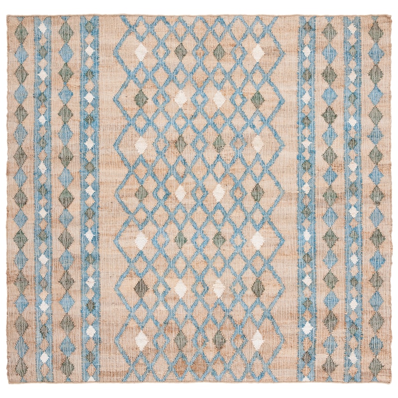 SAFAVIEH Flatweave Kilim Kajal Jute Rug - 7' Square - Natural/Blue