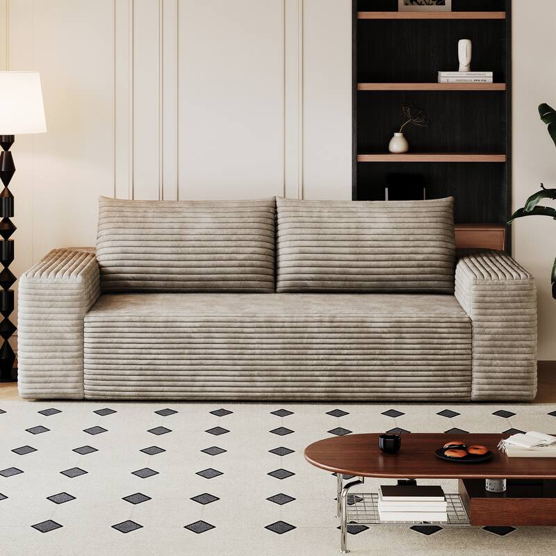 Modern 3-Seater Corduroy Seat Loveseat with High-Resilience Sponge, Pillow and Wide Armrests, for Living Room, Bedroom