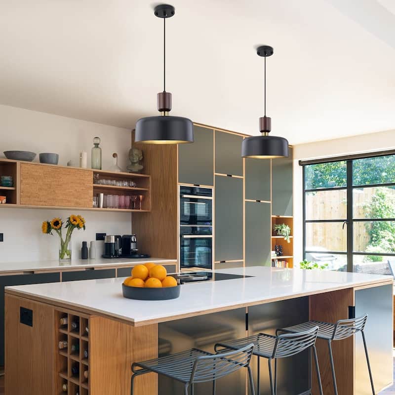 Industrial pendant light with brass accent adjustable kitchen lighting fixture