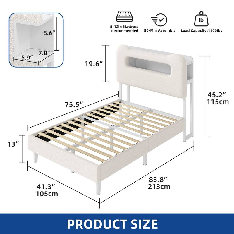 Storage Upholstered Platform Bed with LED Lighting Included