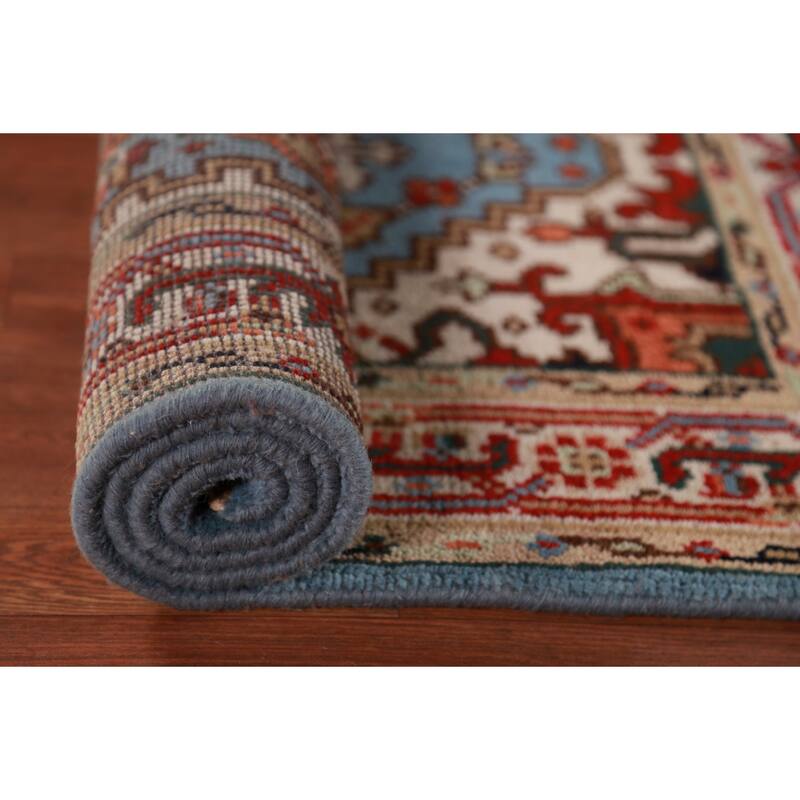Light Blue Heriz Serapi Indian Foyer Rug Hand-Knotted Wool Carpet - 3'0"x 5'1"
