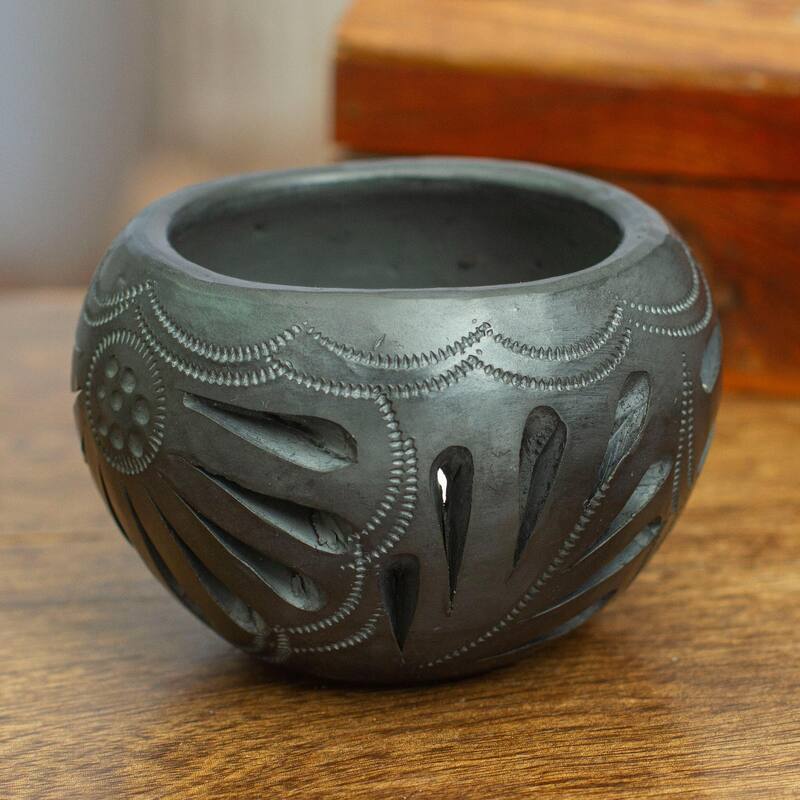 Novica Handmade Peacock Luxury Barro Negro Flower Pot