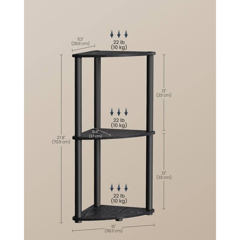 Steel 3-Tier Corner Shelf with Anti-Tip and Tool Free Setup - 15"D x 10.6"W x 27.8"H