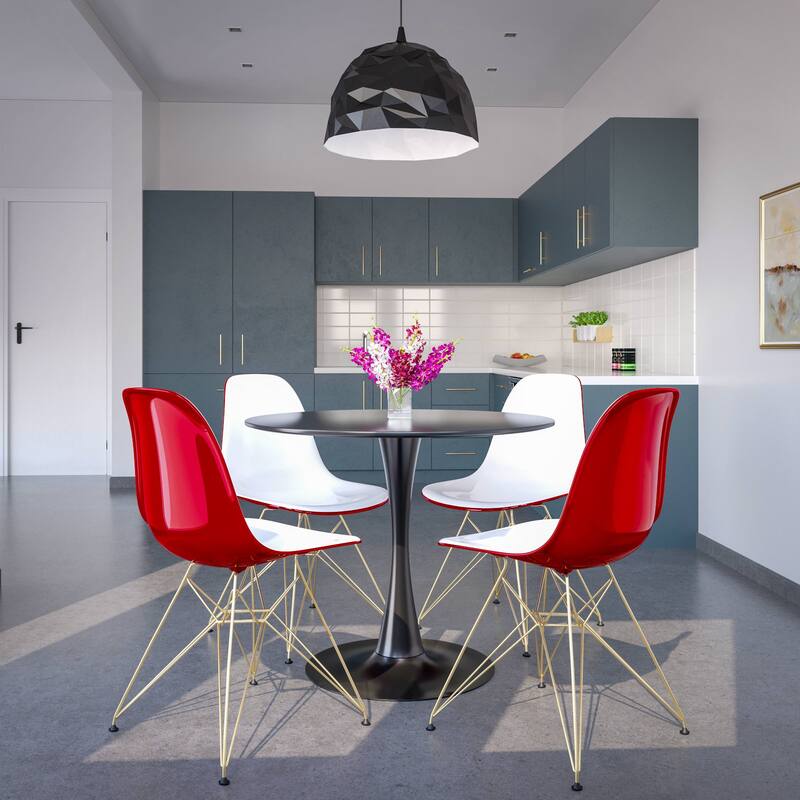 5-Piece Dining Set with 35" Round MDF Table and 4 ABS Plastic Side Chair with Gold Metal Legs