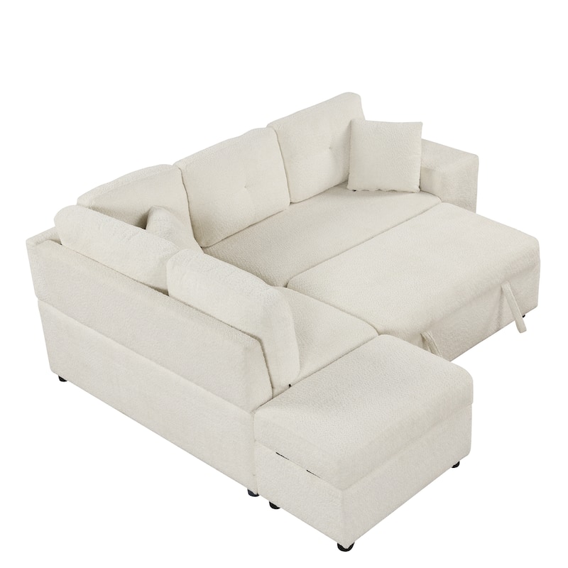 Sectional Pull Out Sofa Bed with Storage Ottoman