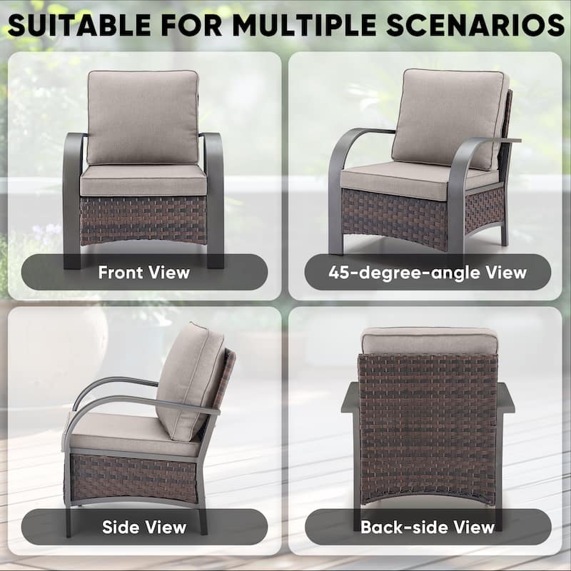 Outdoor Patio 4PCS Chair with Fire Pit Table - Beige cushion - Brown